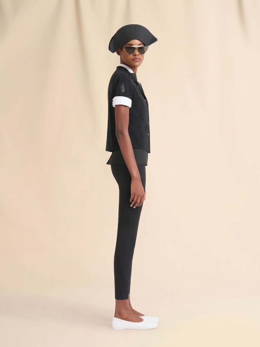 BLACK WOOL-SILK KNIT OPENWORK SHIRT - 5