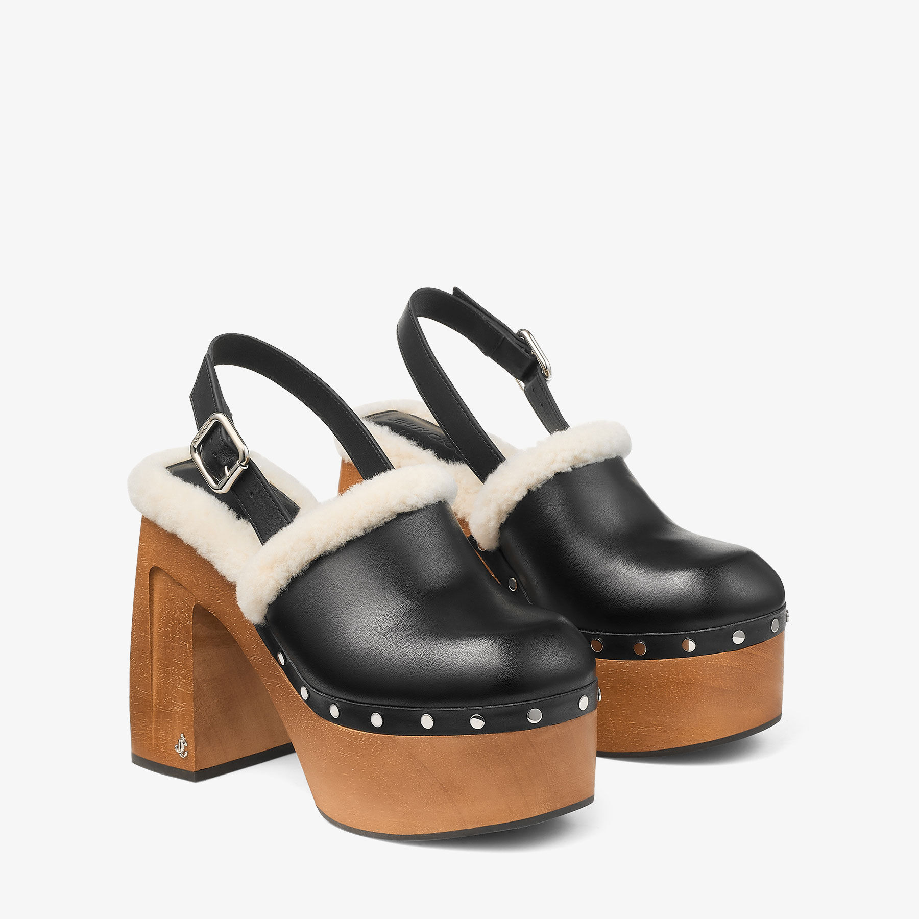 Alida Platform 135
Black Shiny Calf Leather Slingbacks with Shearling - 2