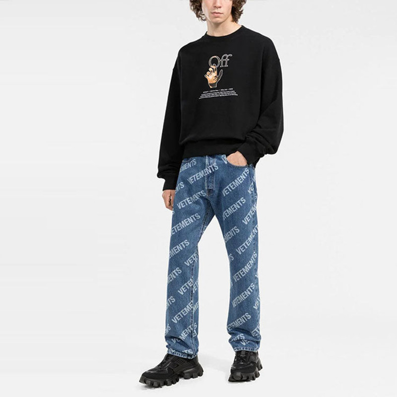 Off-White Men's Off-White FW21 Logo Printing Round Neck Long Sleeves Loose Fit Black OMBA035F21FLE0031084 outlook