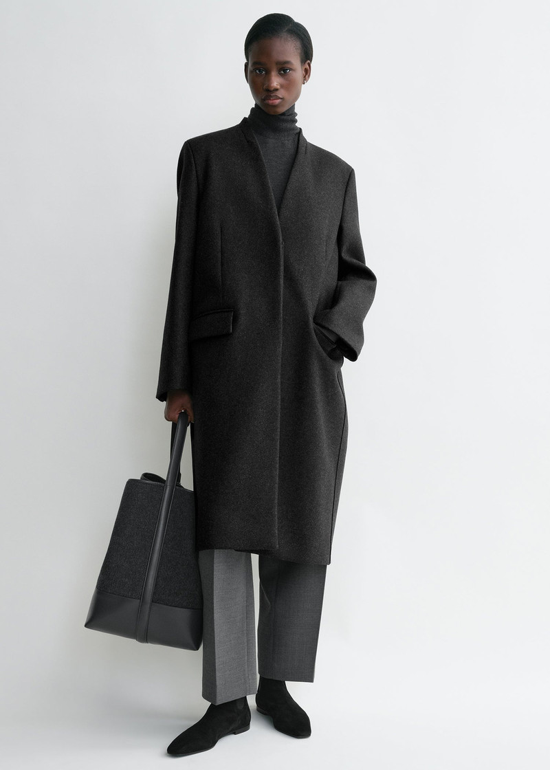 Totême Deep pleat coat charcoal melange outlook