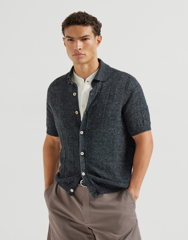Linen and cotton textured rib short sleeve knit shirt 2