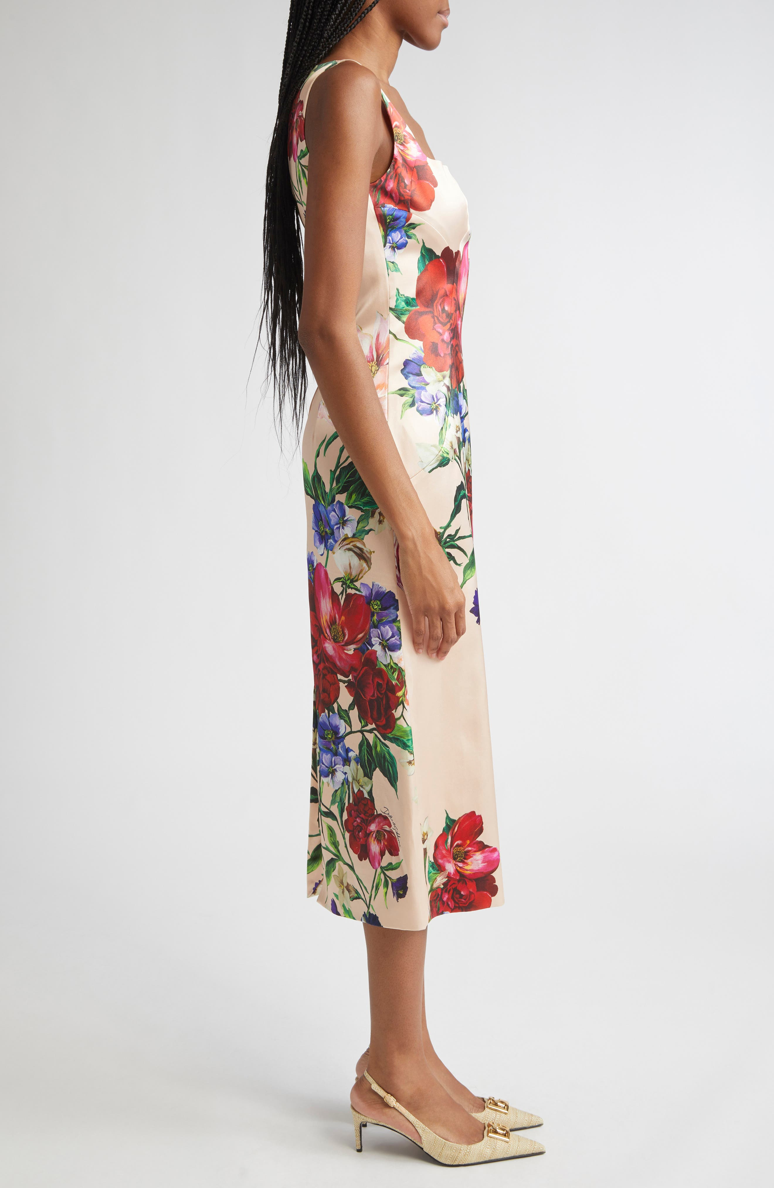 Dolce&Gabbana Floral Stretch Satin Sheath Dress with Bra Detail in H25Pr B.fiori Antichi Fnud at Nor - 3