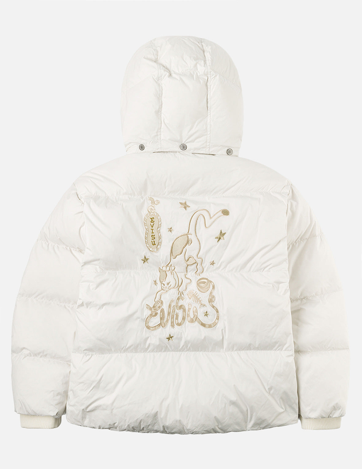 Gold-Thread Cat Appliqué Fashion Fit Down Jacket with Detachable Hood - 2