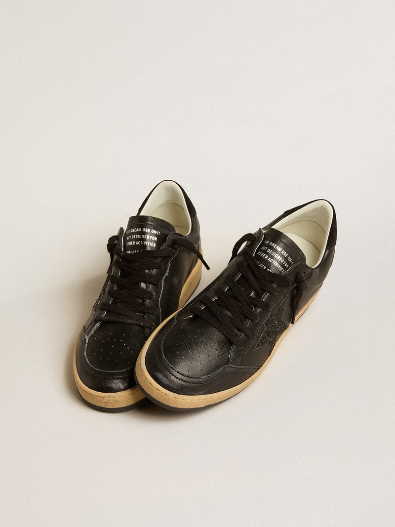 Golden Goose Ball Star in black nappa leather with black glitter star and suede heel tab outlook