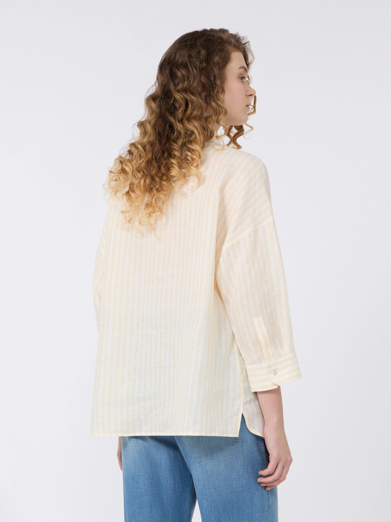 PANETTO Striped linen canvas shirt - LIGHT YELLOW 4