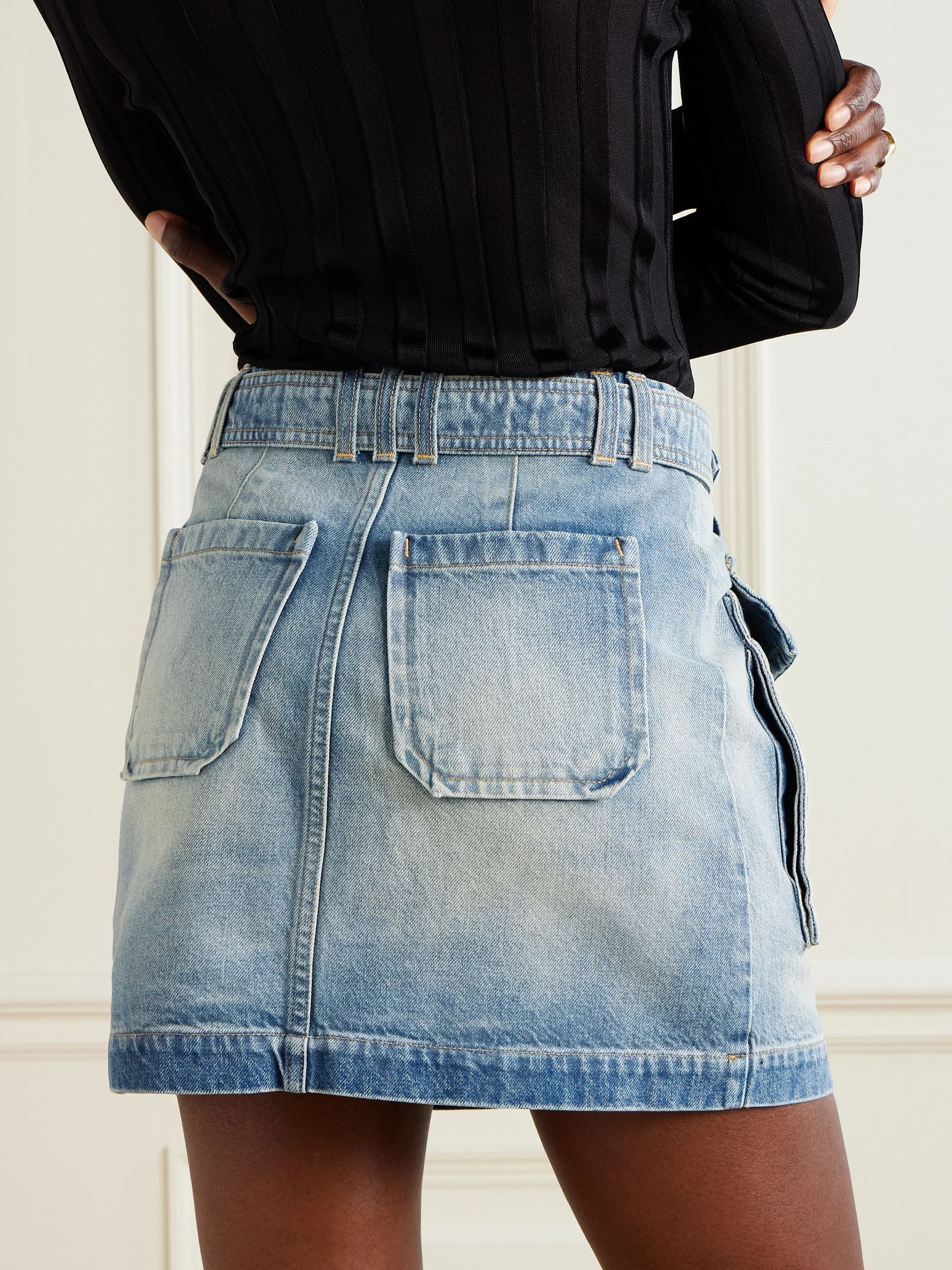 Belted denim mini skirt Light denim - 4