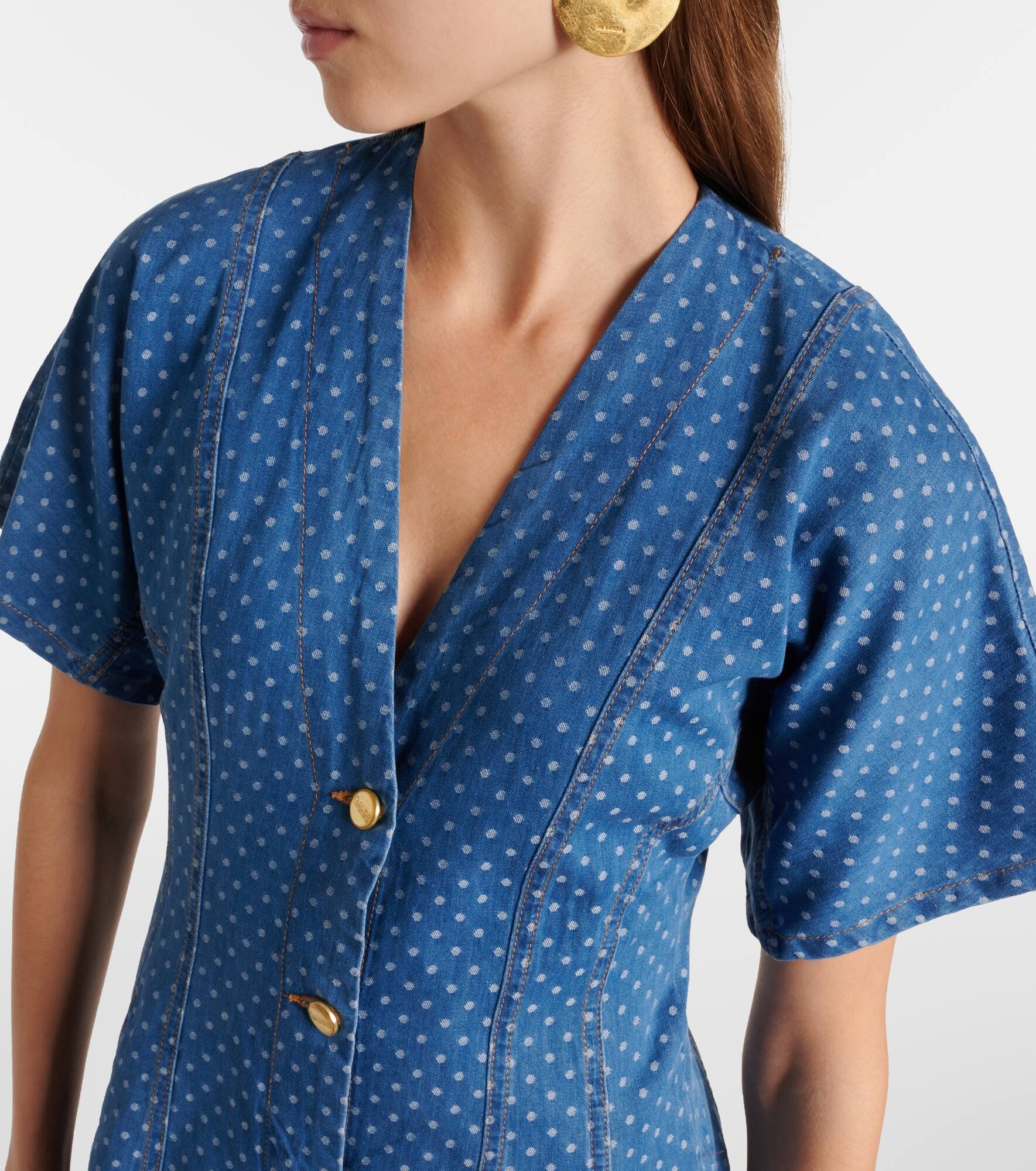 Polka-dot denim minidress - 4
