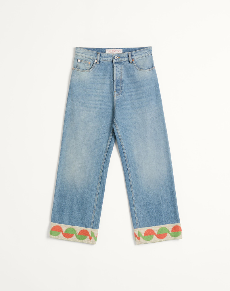 DENIM PANTS WITH JACQUARD HEM 1