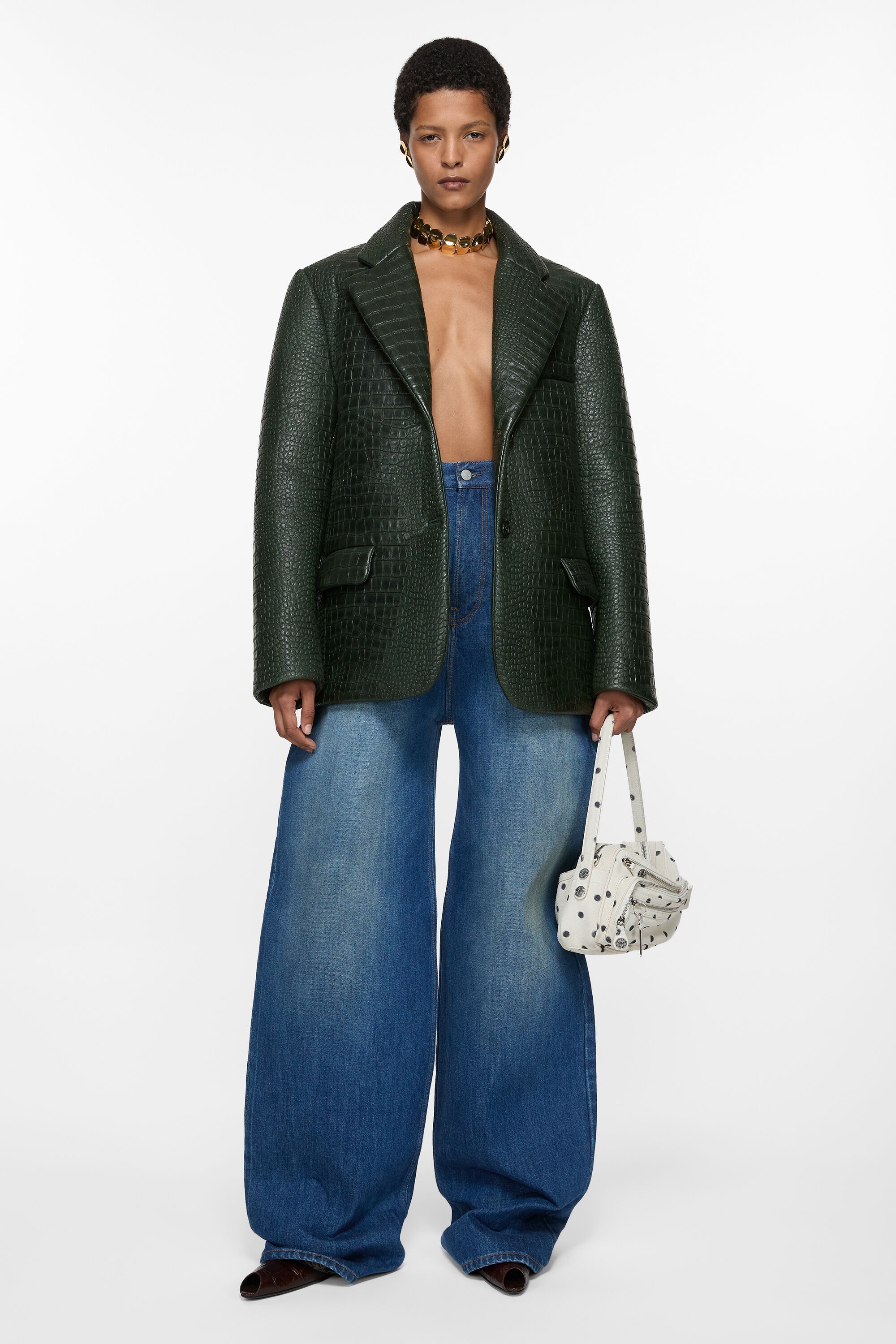Leather bonded jacket - Dark green - 2