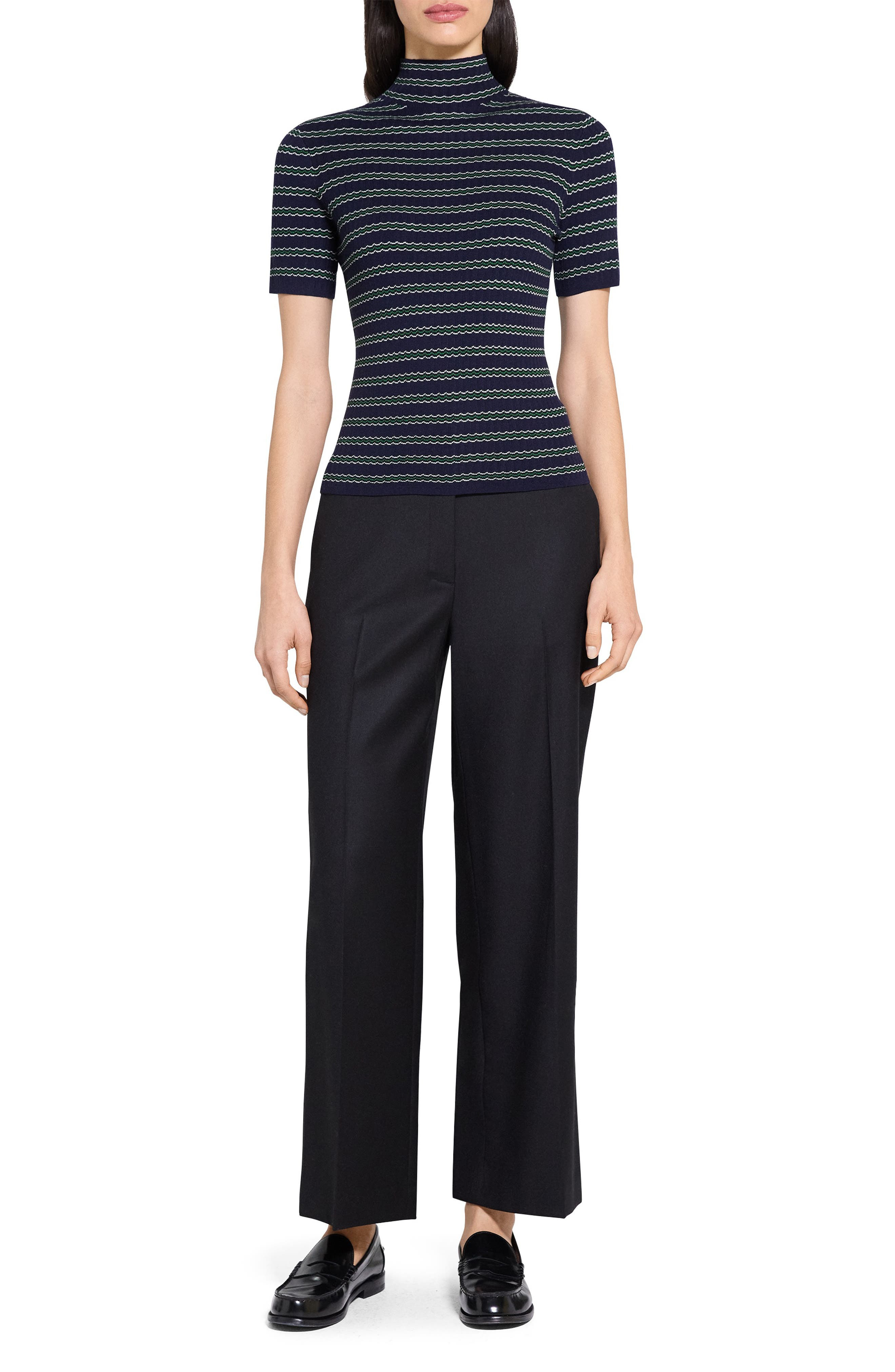 Theory Leenda Stripe Merino Wool Mock Neck Sweater in Deep Navy Multi at Nordstrom - 8