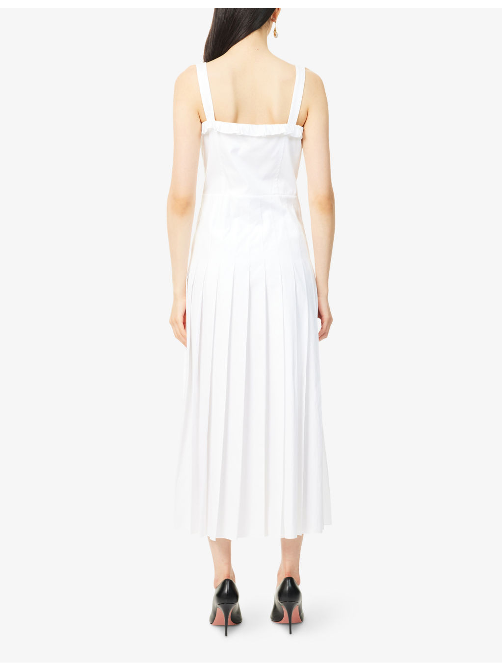 Pleated Shoulder-Straps Cotton-Poplin Midi Dress - 4