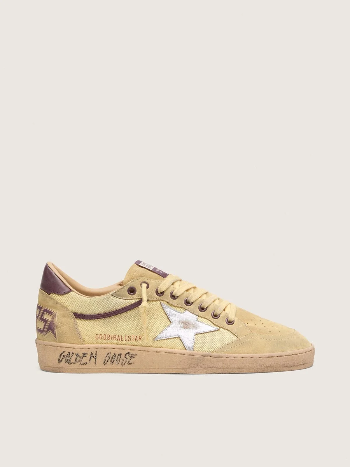 Men’s Ball Star in yellow suede with silver star and yellow mesh inserts - 1