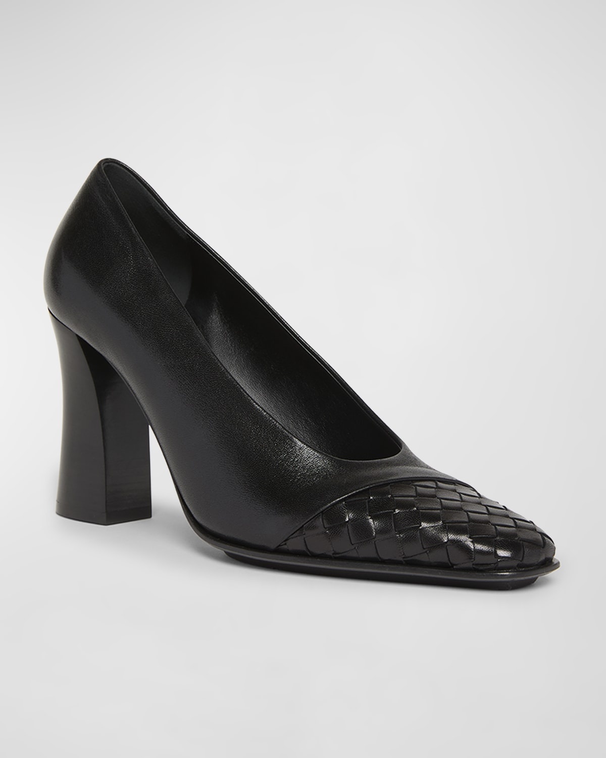 Mixed Leather Block-Heel Pumps - 3
