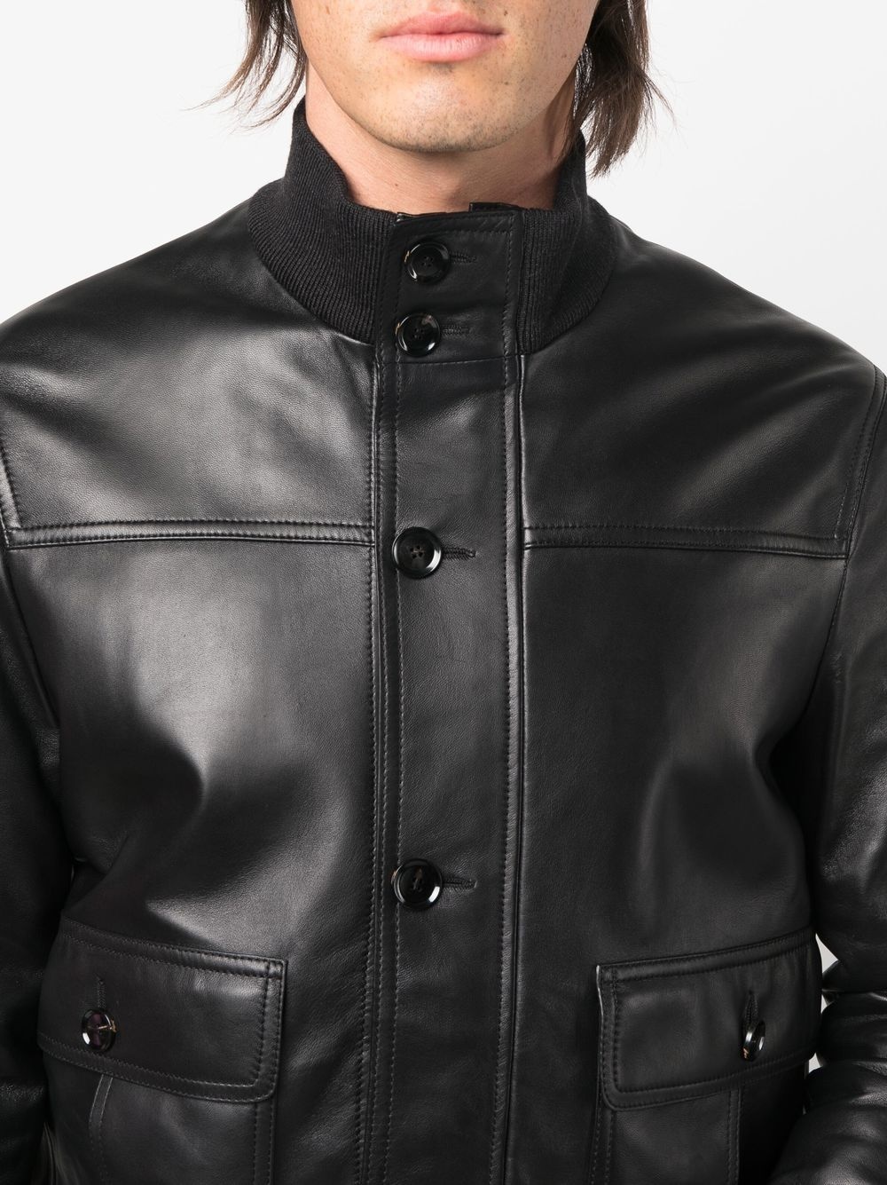 button-up leather jacket - 5