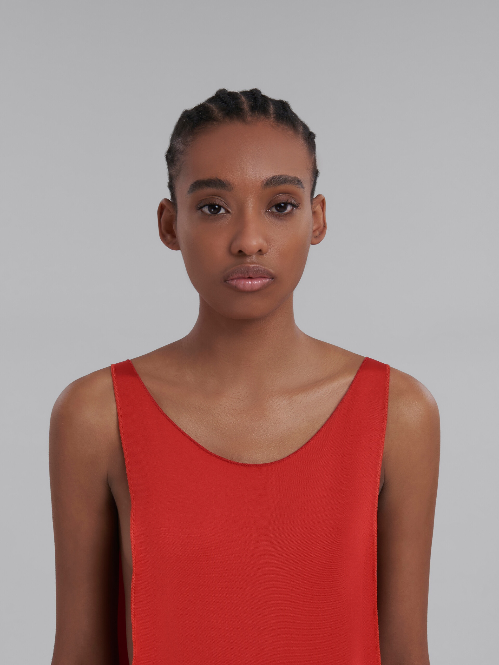 RED JERSEY DRAPED MINI DRESS - 4