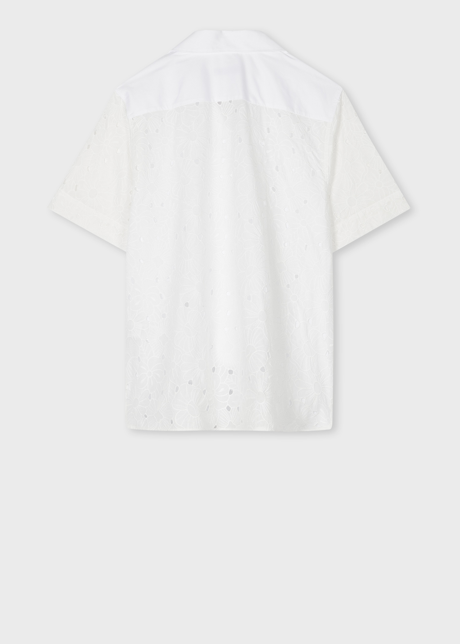 Women's White Cotton Broderie Panel Shirt - 2