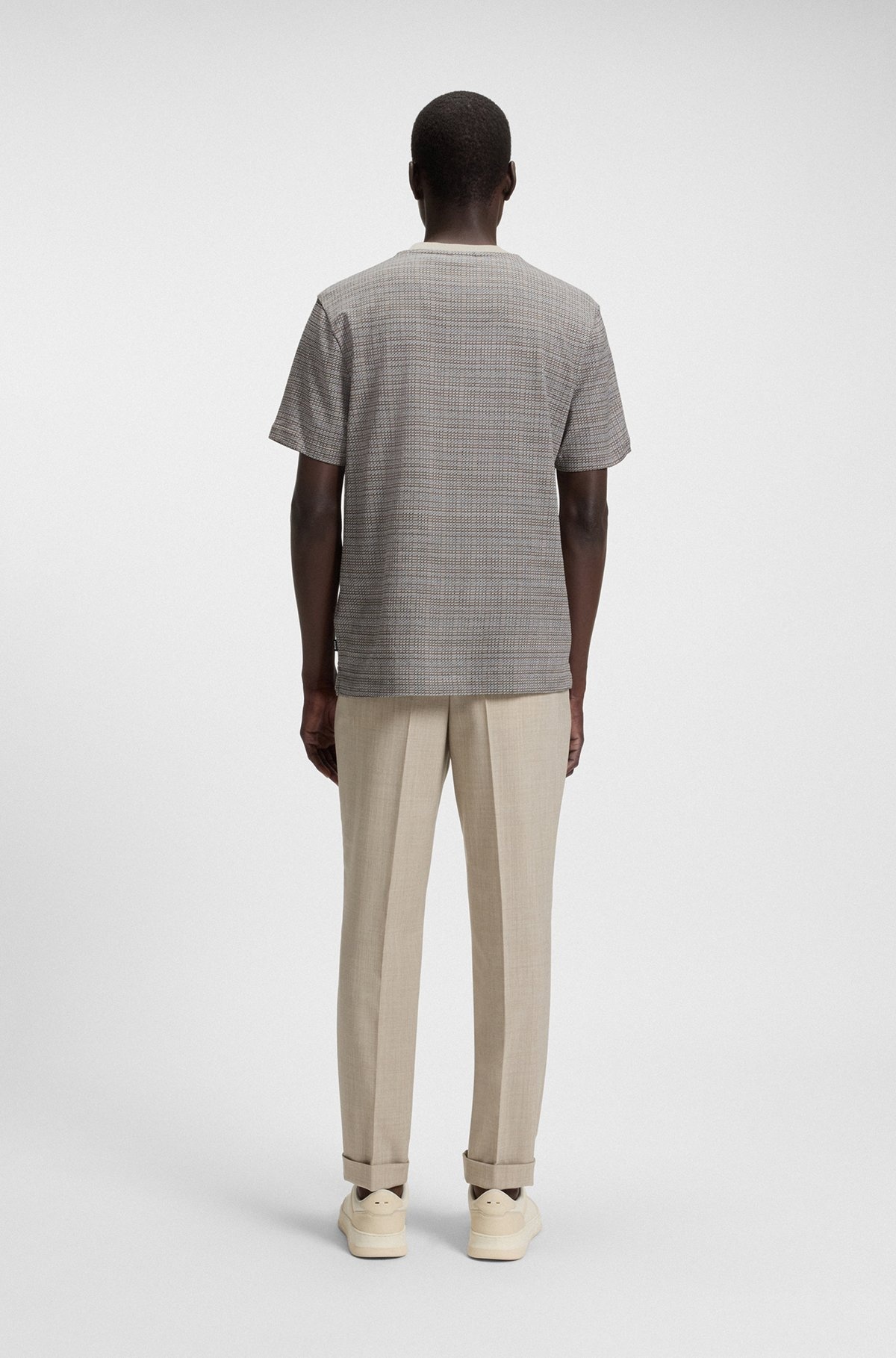 MERCERIZED-COTTON T-SHIRT WITH GRID PATTERN - 5