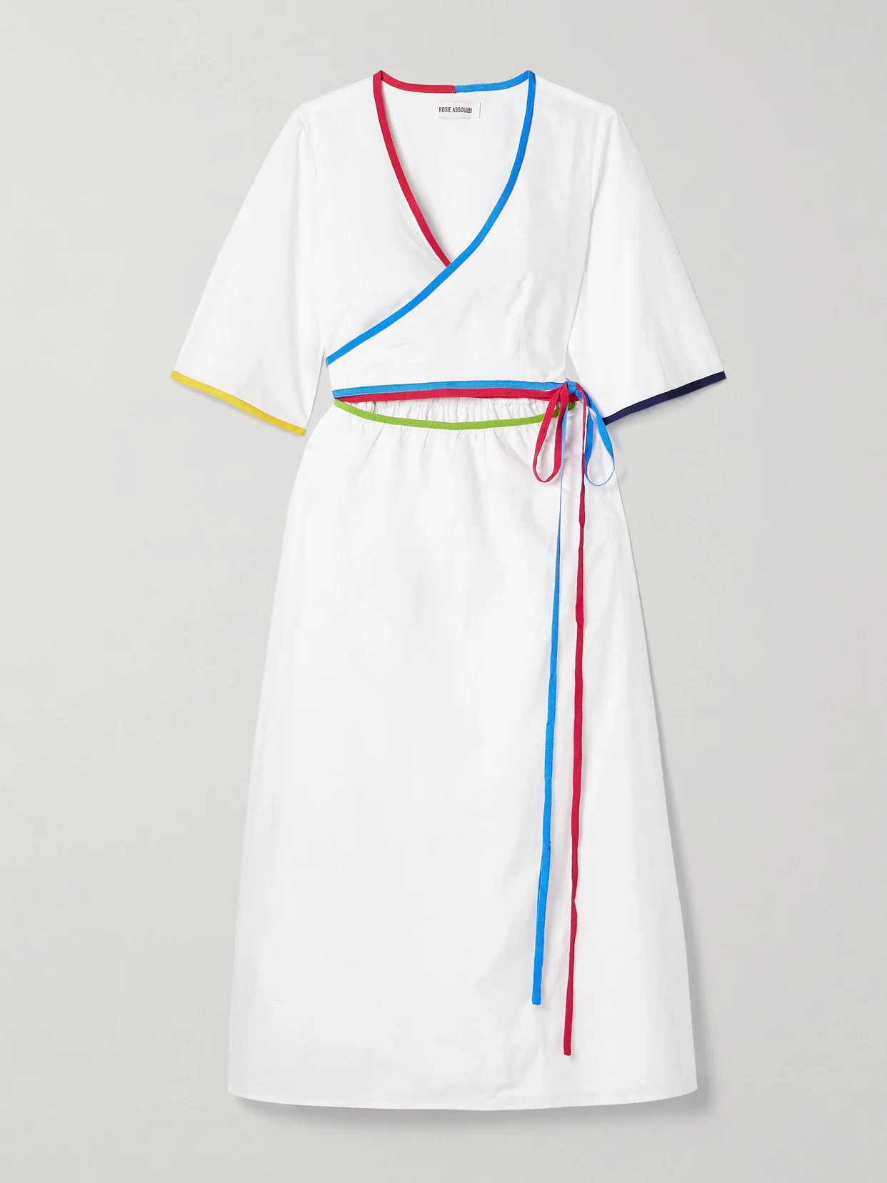 Ribbon Grosgrain-trimmed Cotton-poplin Midi Wrap Dress - 1