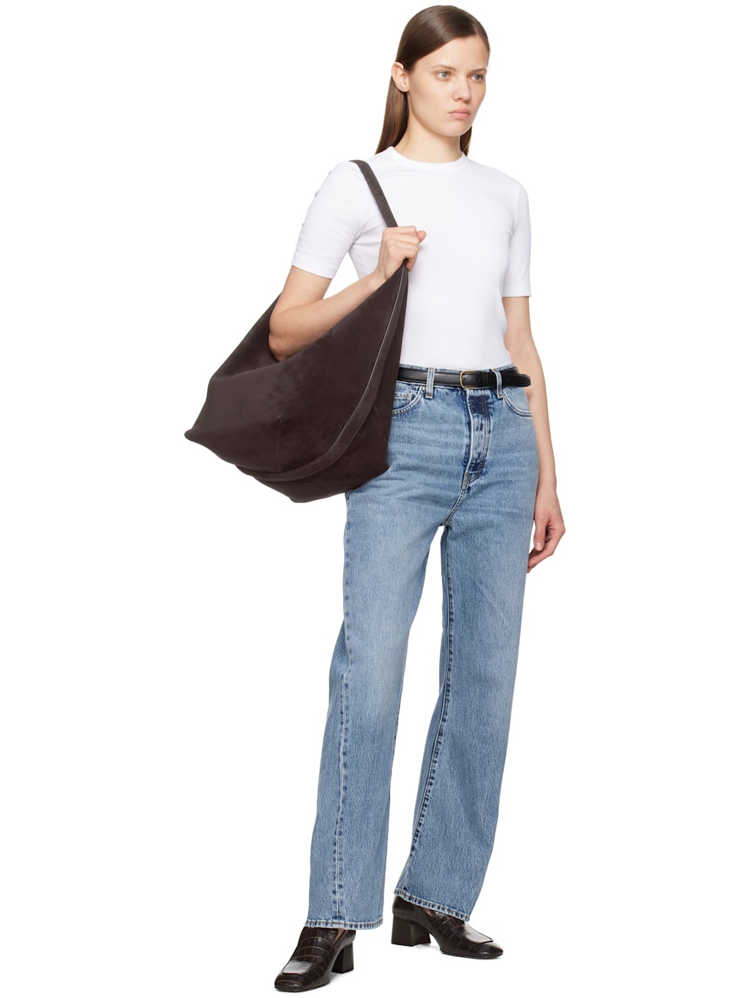 Brown Belted Suede Tote - 4