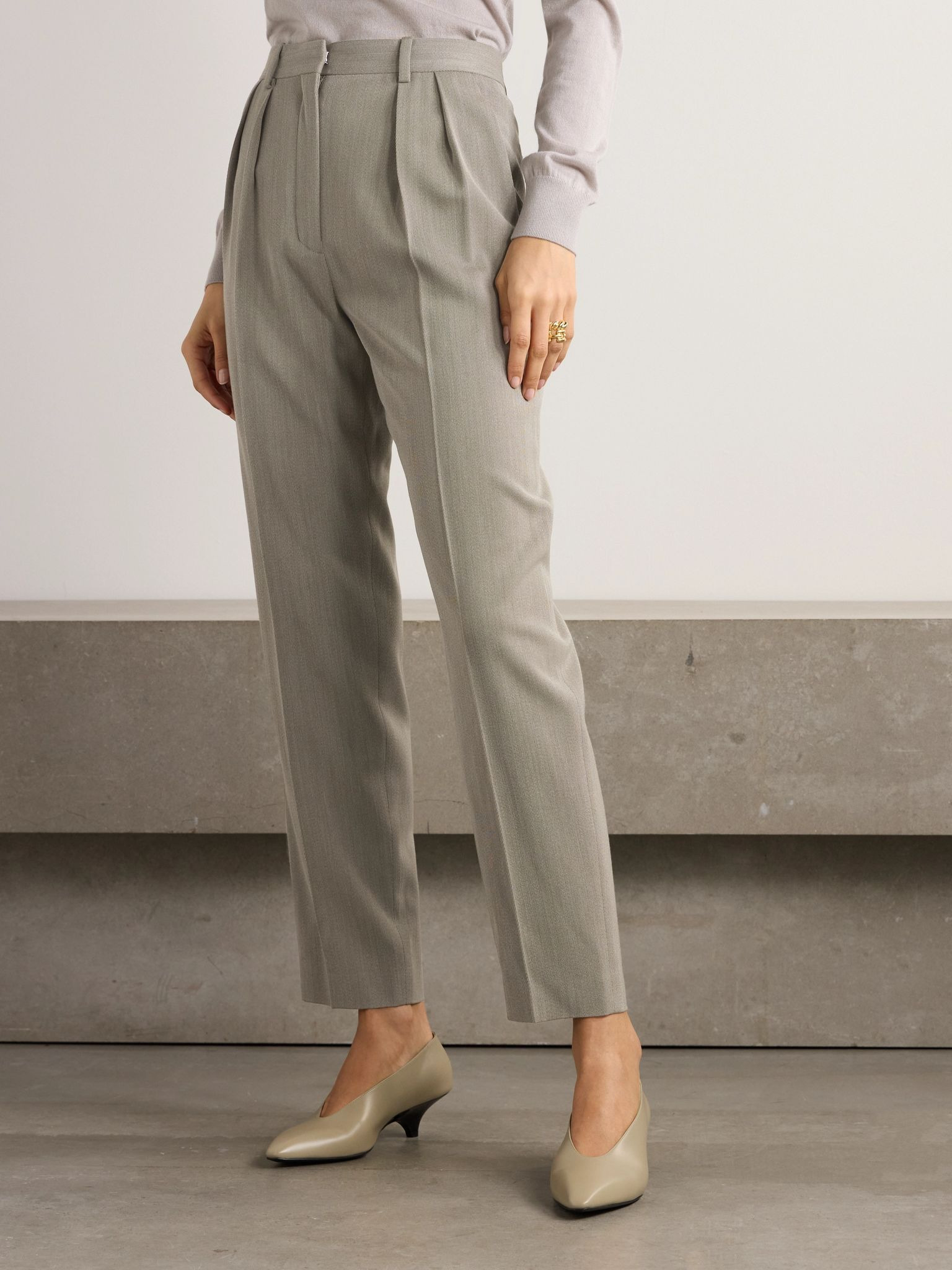 Hudson cropped pleated wool tapered pants Gray - 3