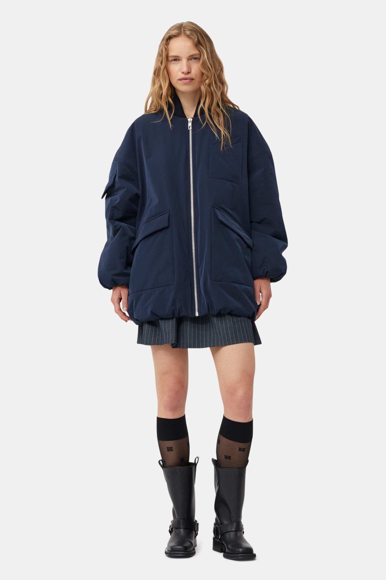 BLUE TWILL OVERSIZED BOMBER JACKET - 3