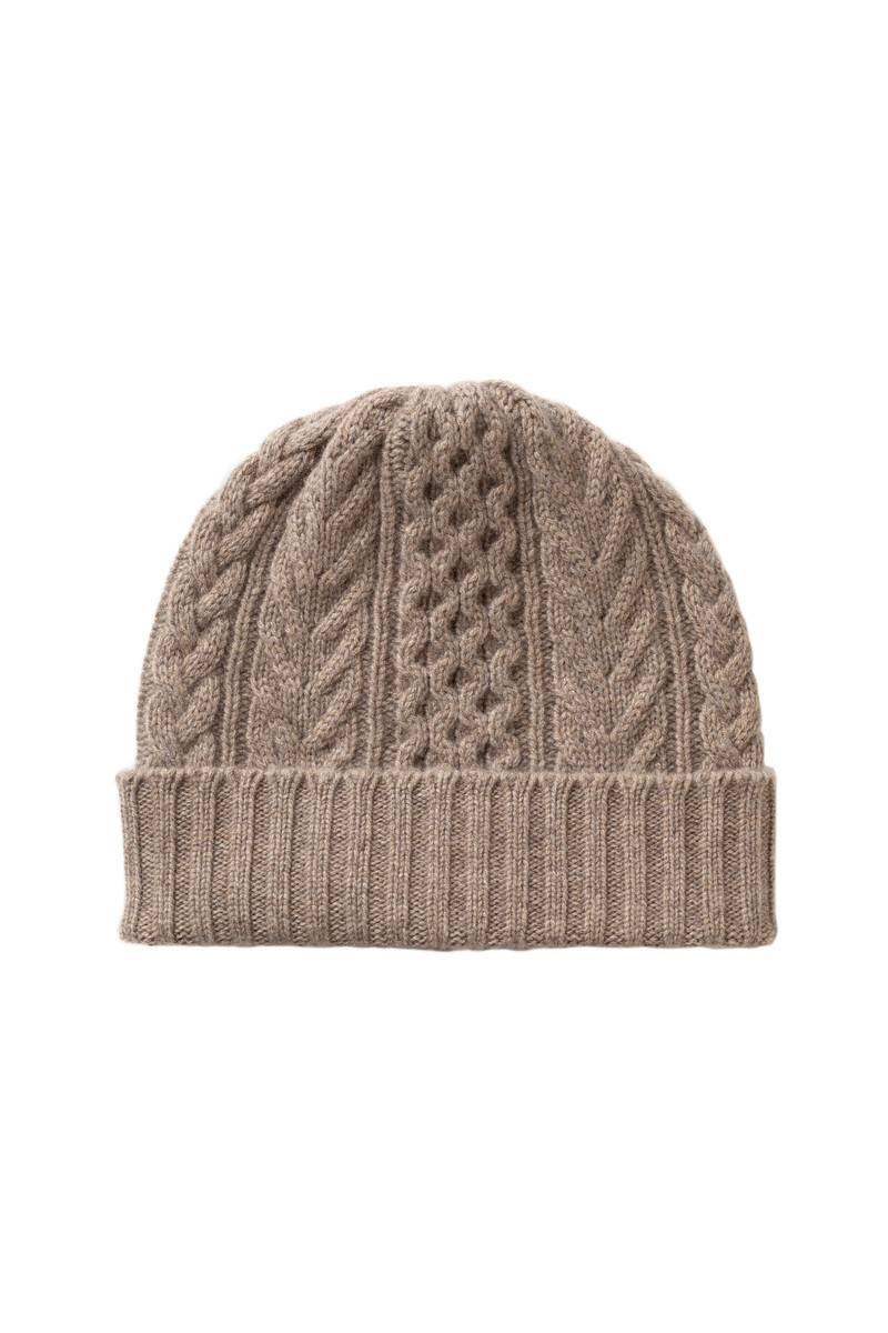 Aran Cable Brown Cashmere Beanie 1
