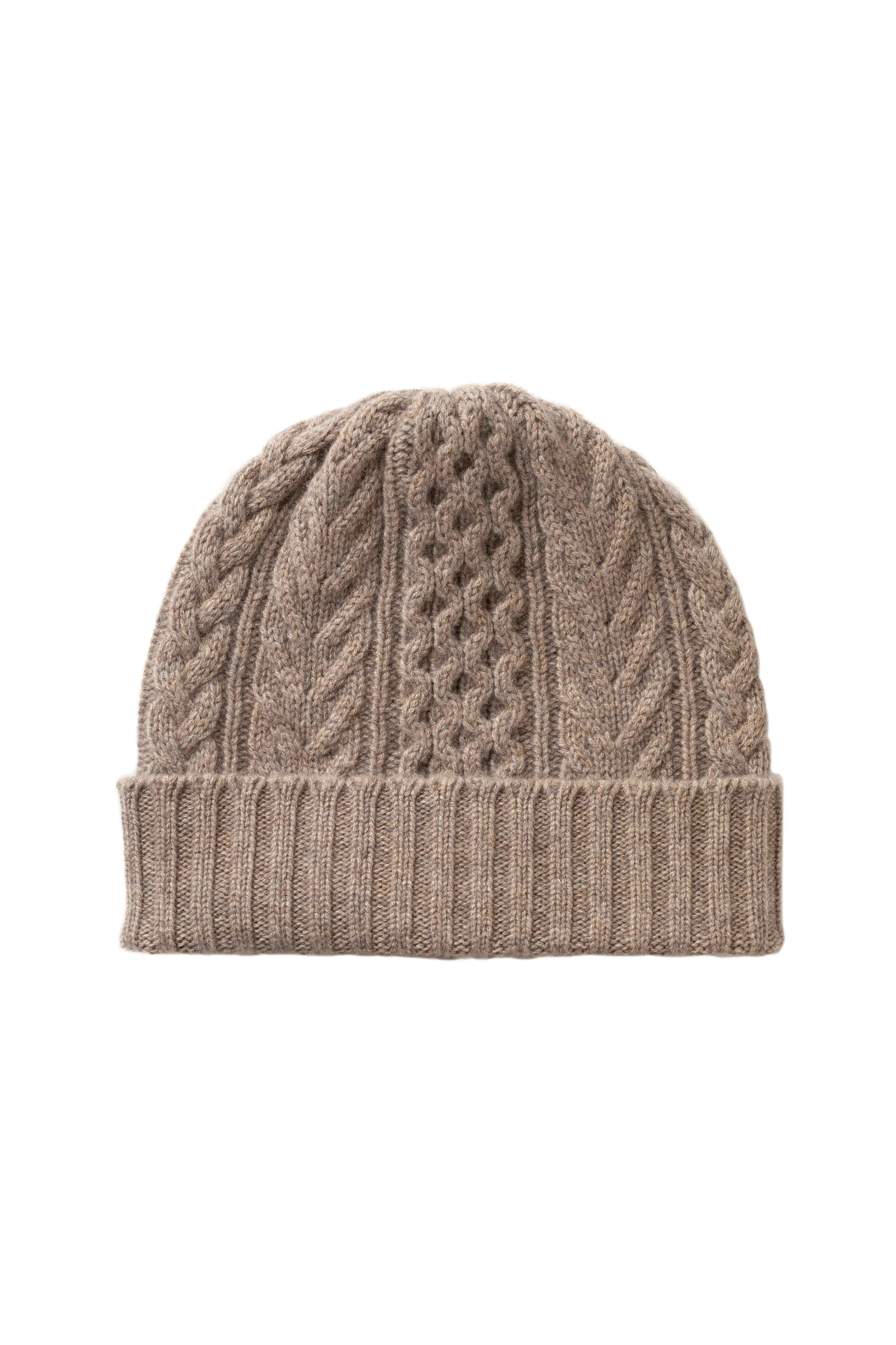 Aran Cable Brown Cashmere Beanie - 1