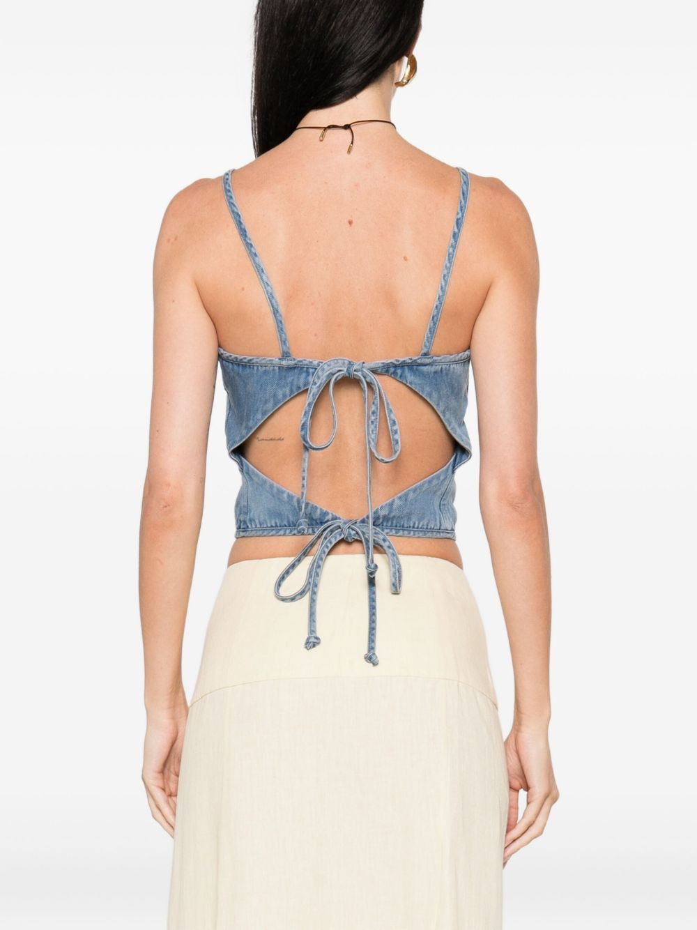 drawstring denim top - 4