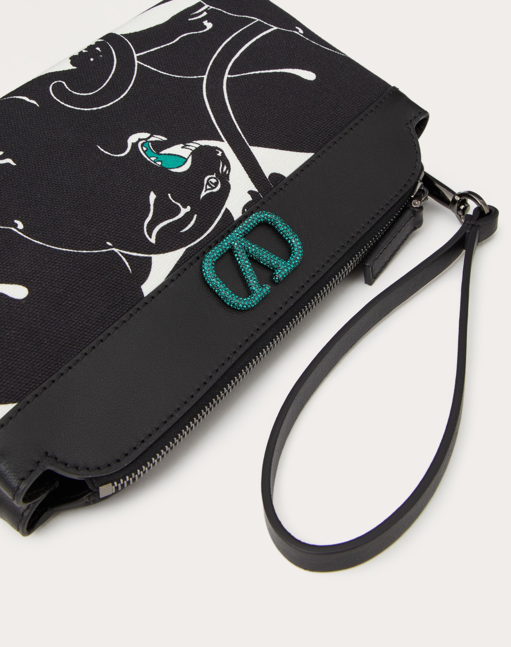 VALENTINO GARAVANI ESCAPE CANVAS CLUTCH BAG WITH PANTHER PRINT AND JEWEL LOGO - 8