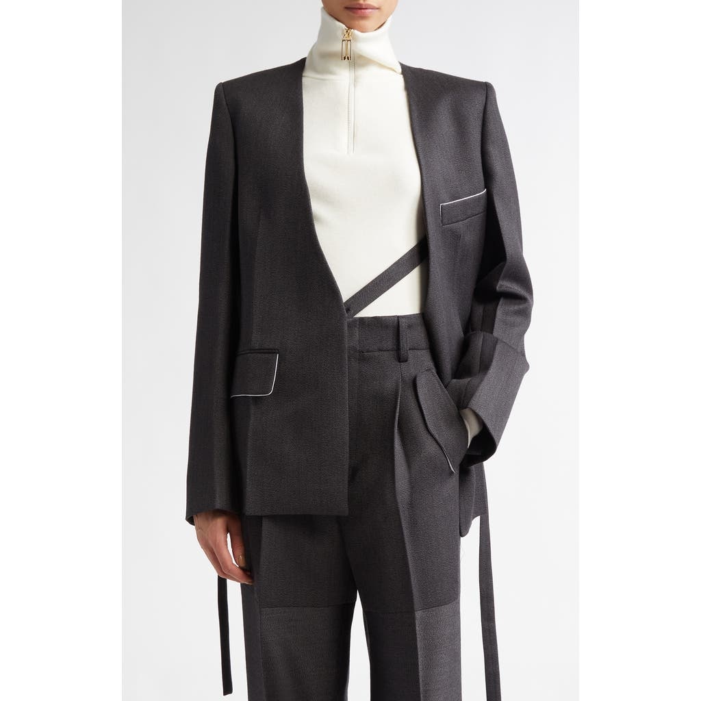 Victoria Beckham Belted Wool Jacket in Charcoal at Nordstrom - 1