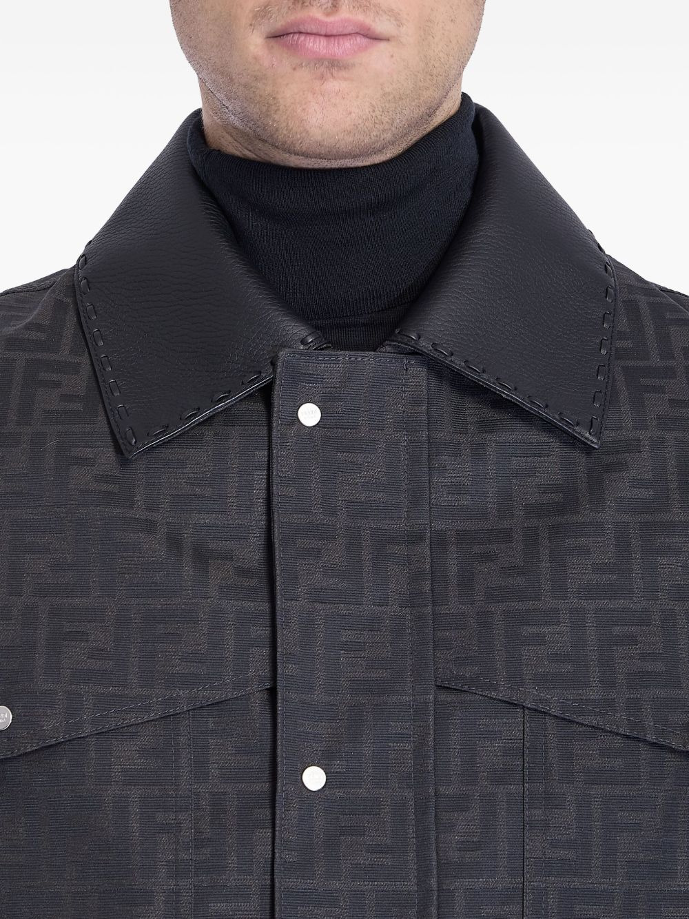 FF-pattern leather-trimmed jacket - 4