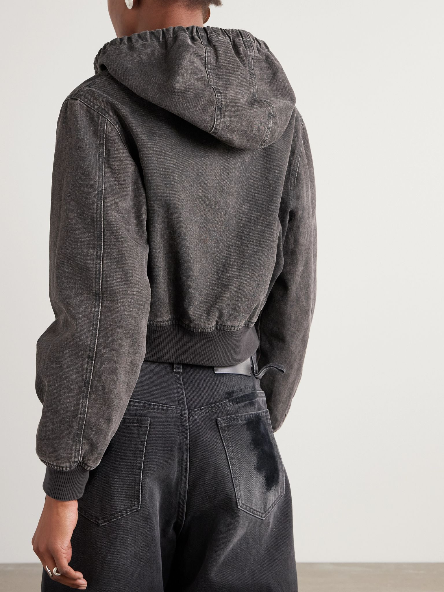 Cropped hooded denim jacket Gray - 4