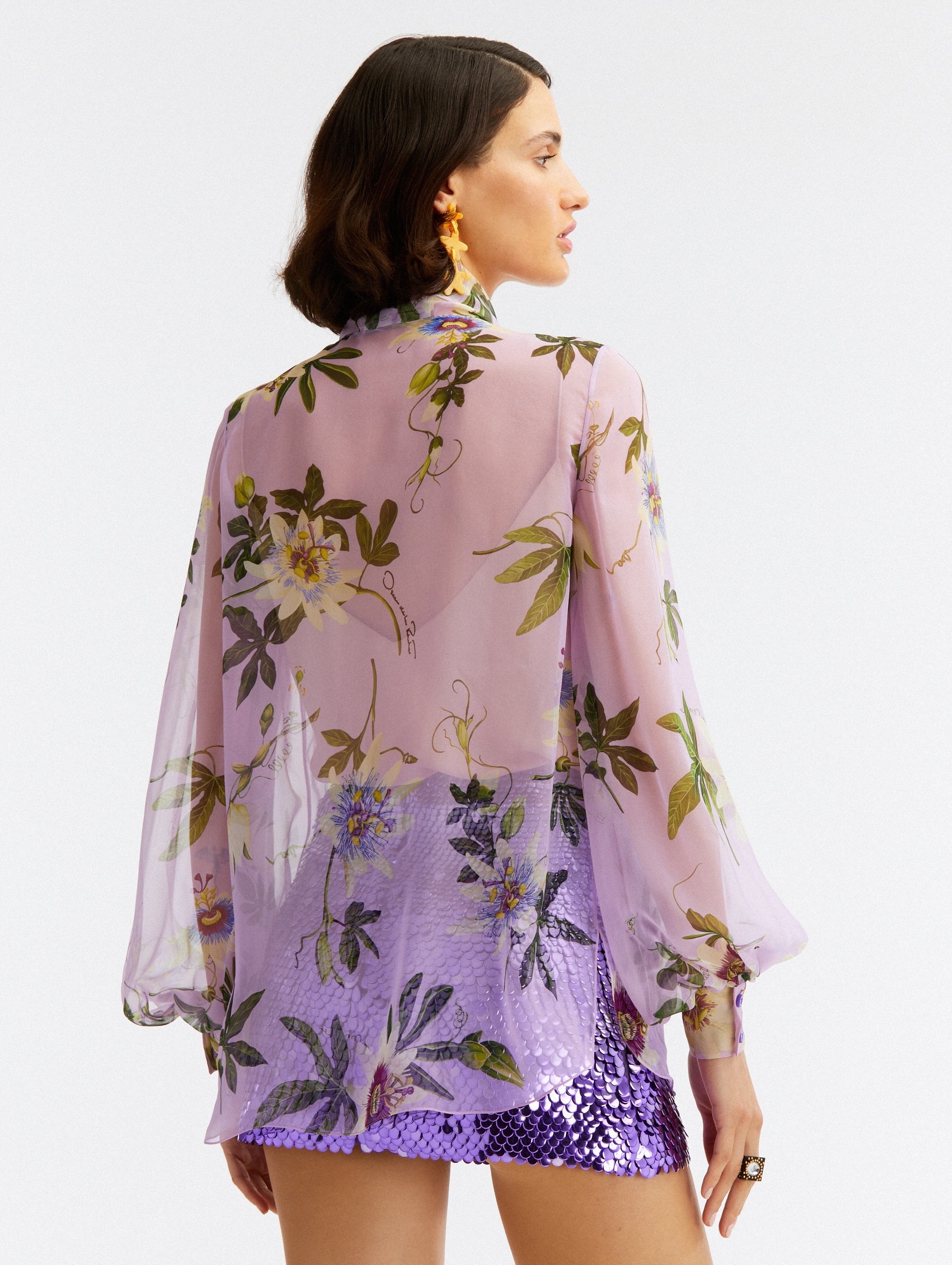 PASSIONFLOWER TIE-NECK CHIFFON BLOUSE - 4