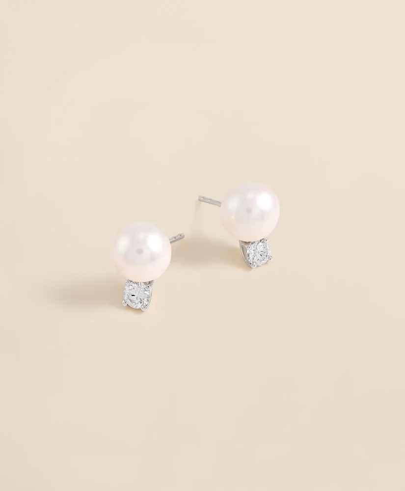 14k White Gold Pearl Stud Earrings - 1