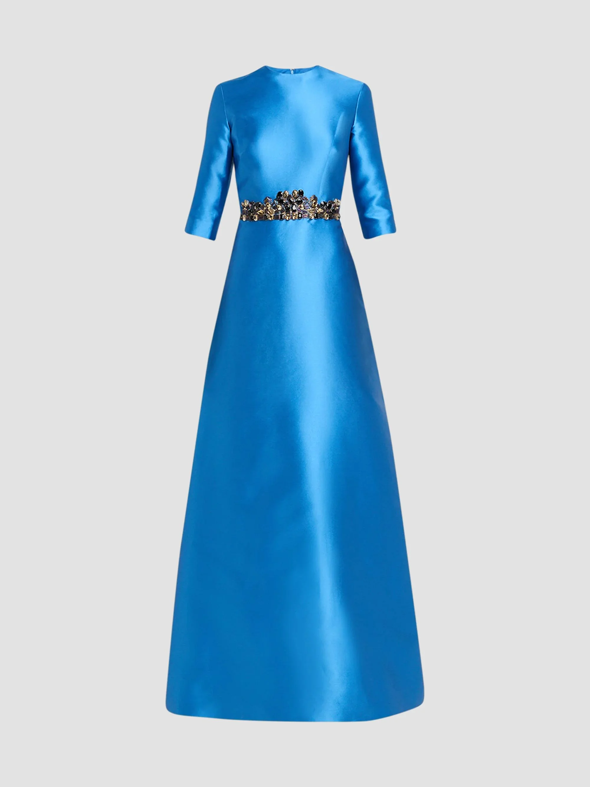 Women's Mikado Embroidered Three-Quarter Sleeve Gown - Bright Blue - 1