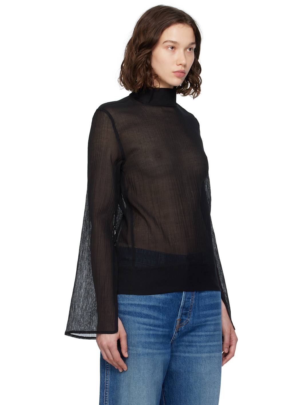 Black Slit Sleeve Blouse - 2
