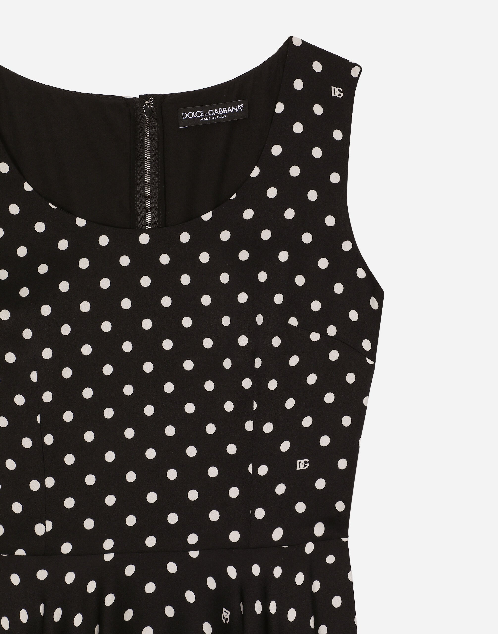 Silk charmeuse calf-length circle-skirt dress with polka-dot print - 4