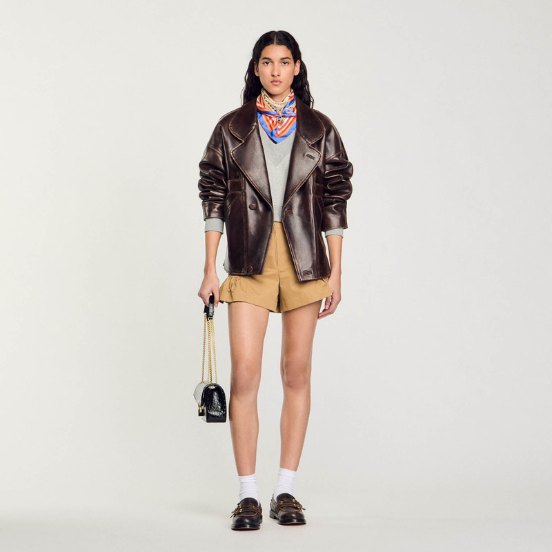 Sandro OVERSIZED LEATHER JACKET outlook