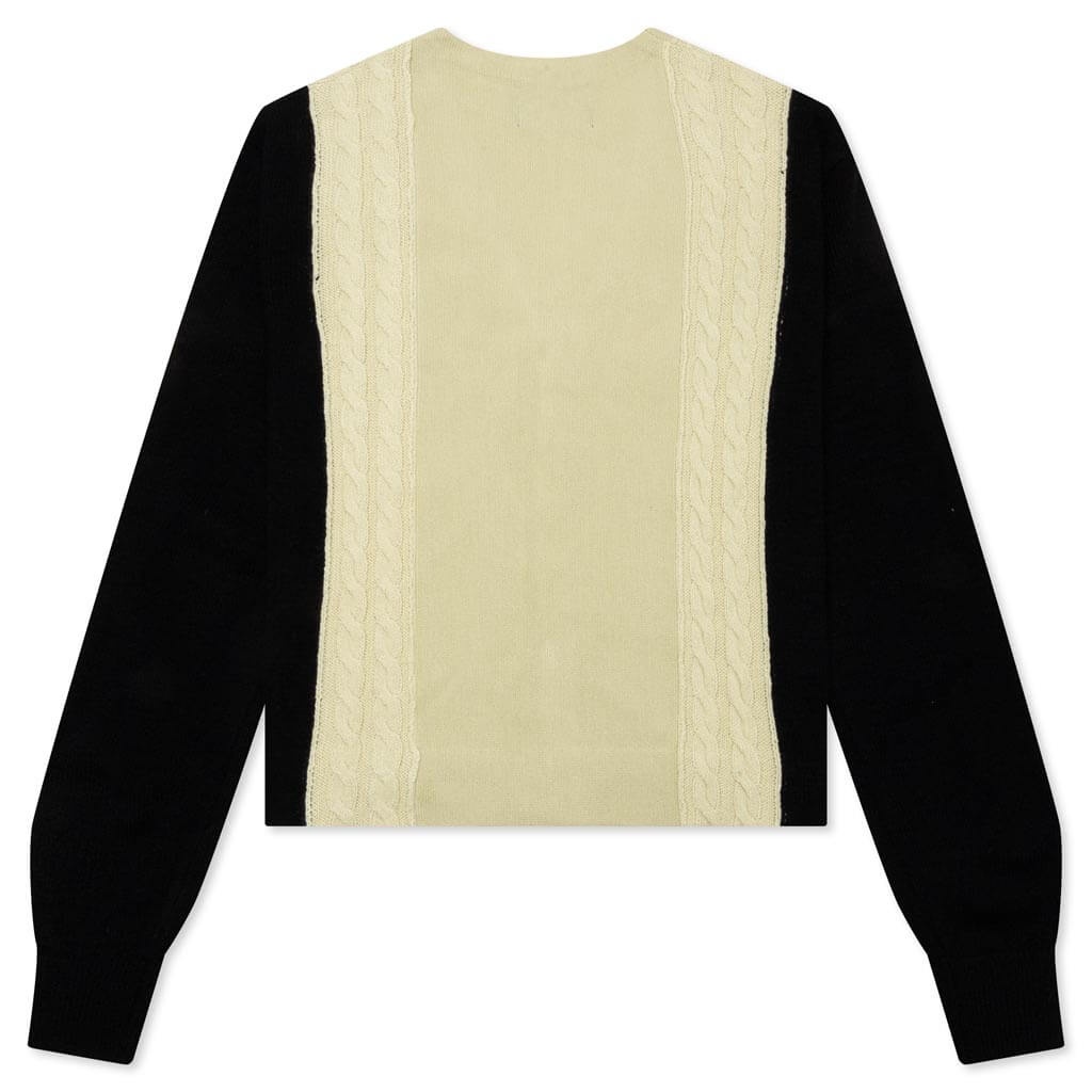 CONTRAST PANEL WOOL CARDIGAN - IVORY/BLACK - 2