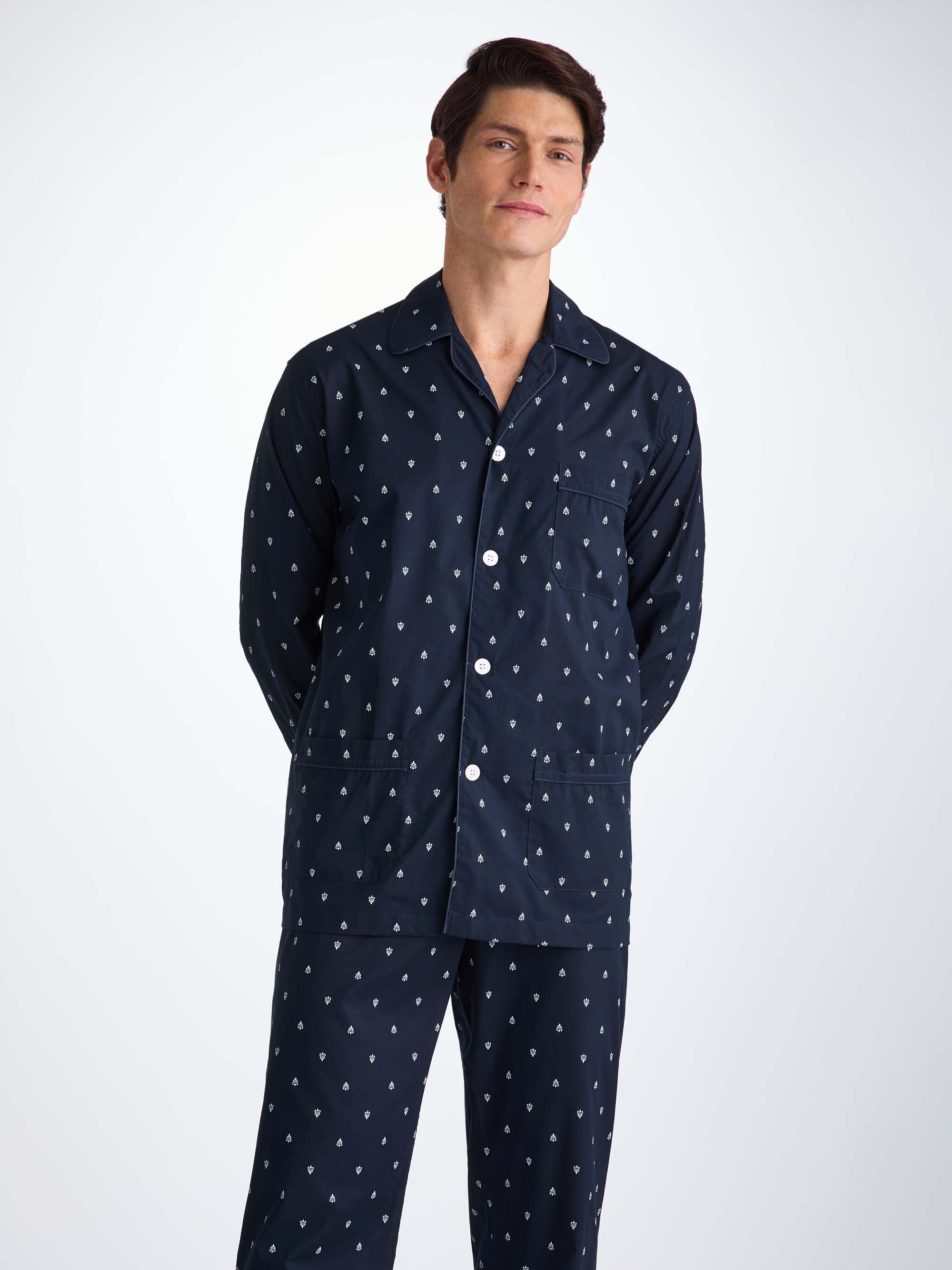 Men's Classic Fit Pajamas Cotton Batiste Navy Paisley Motif - 5