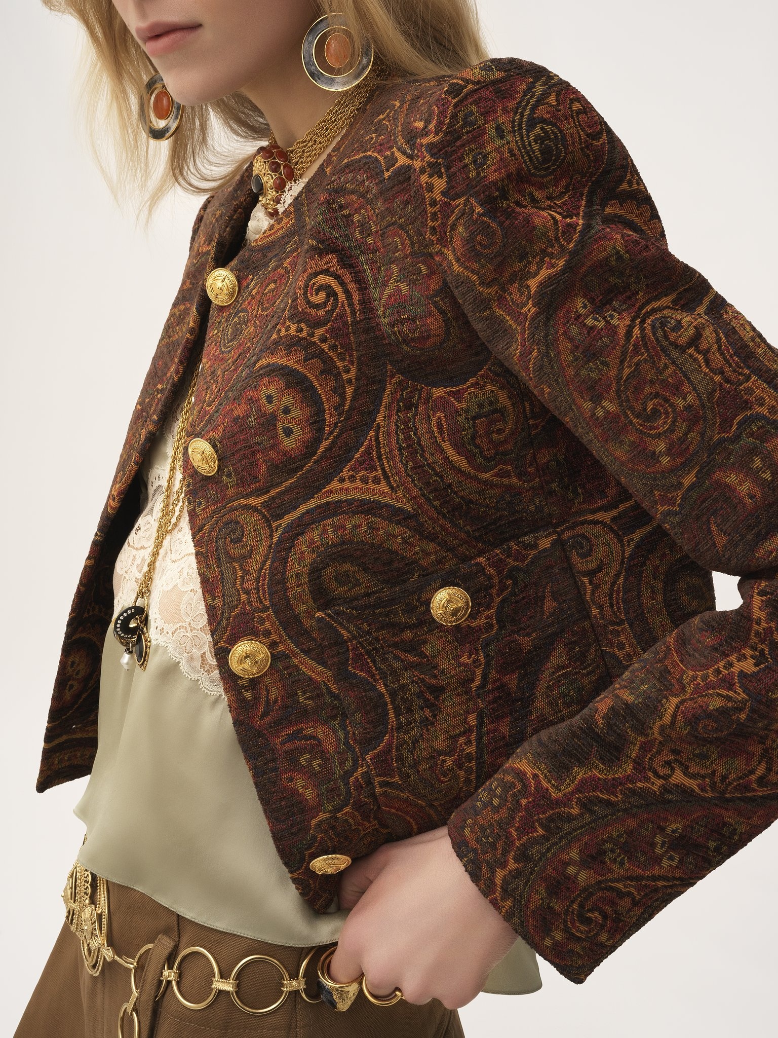 BOXY COLLARLESS JACKET IN TAPESTRY JACQUARD - 4