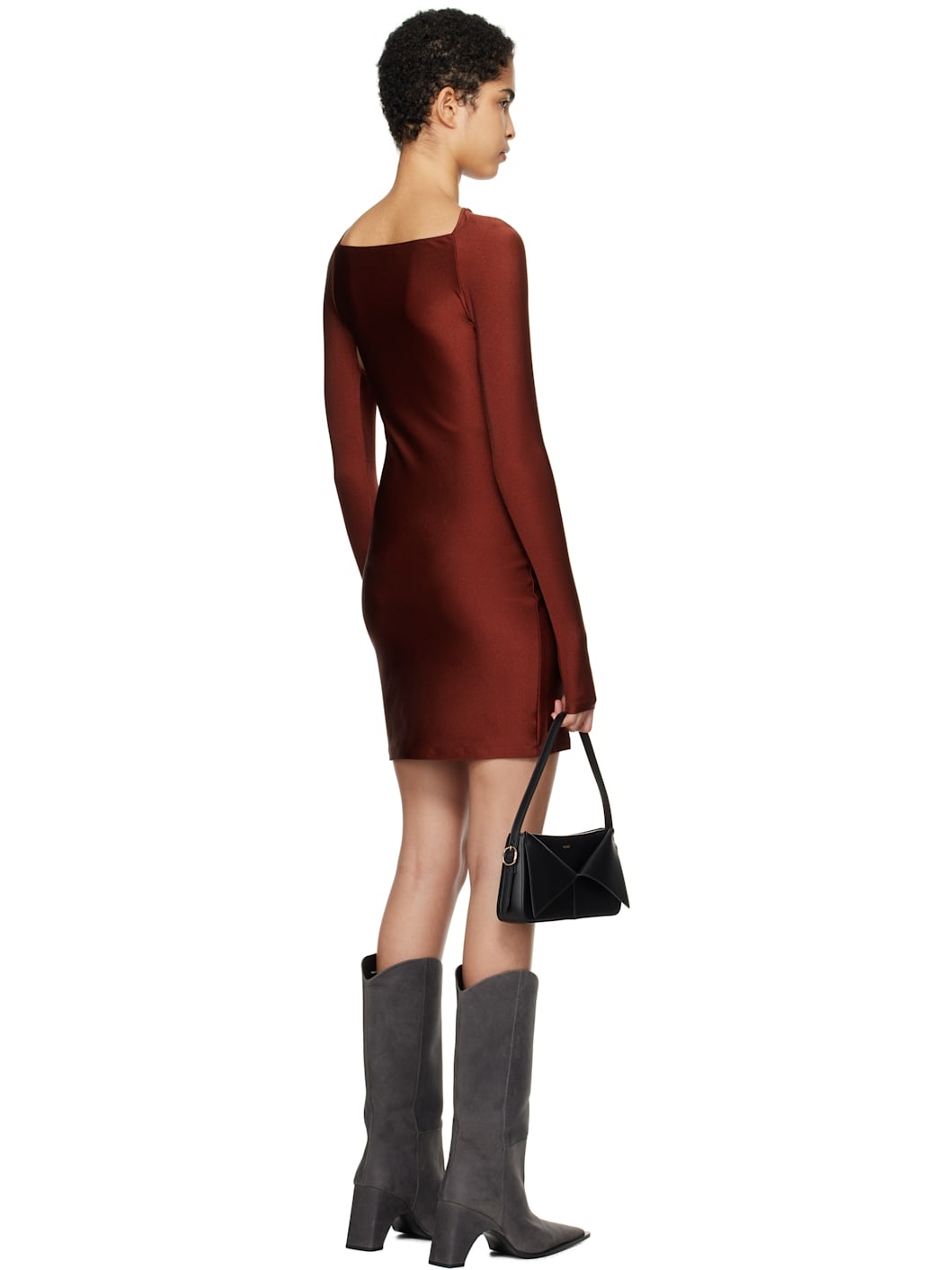 Burgundy Twisted Cut-Out Jersey Minidress - 3