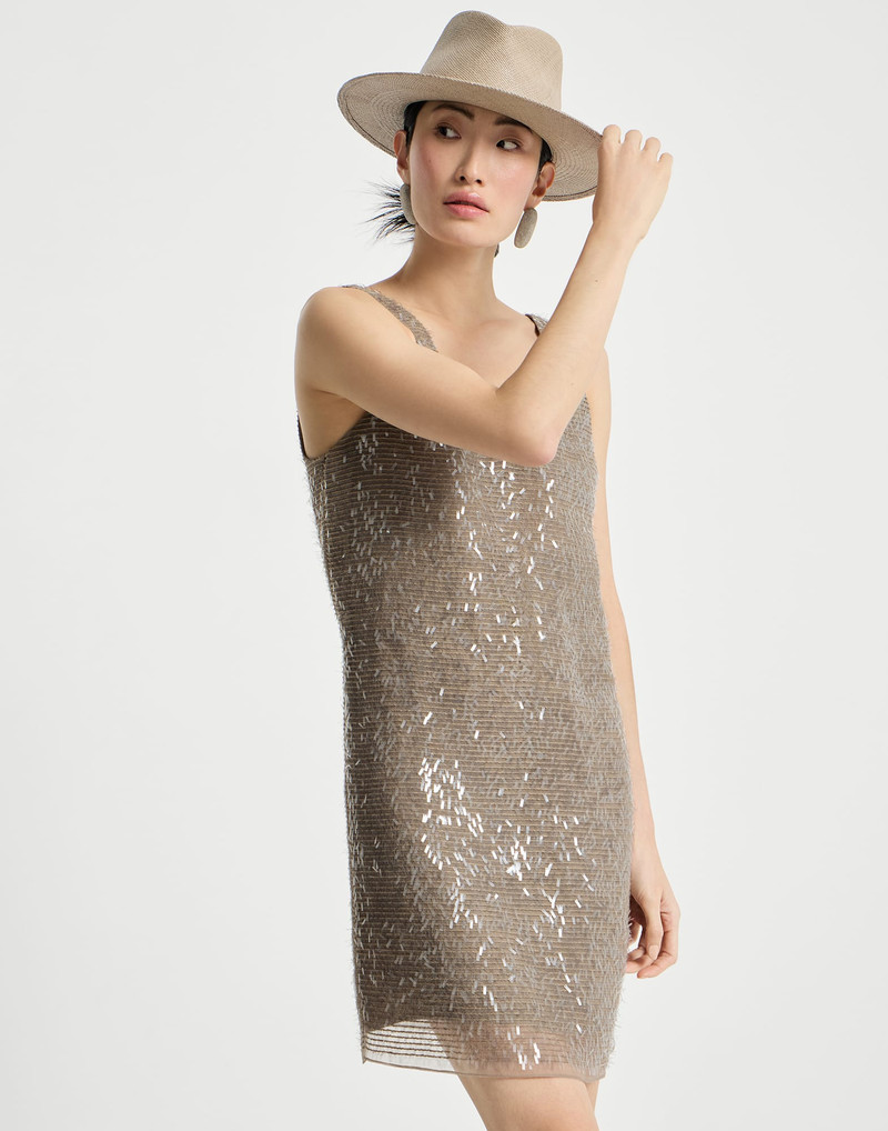 Dazzling cascade embroidery mini dress in crispy silk 5