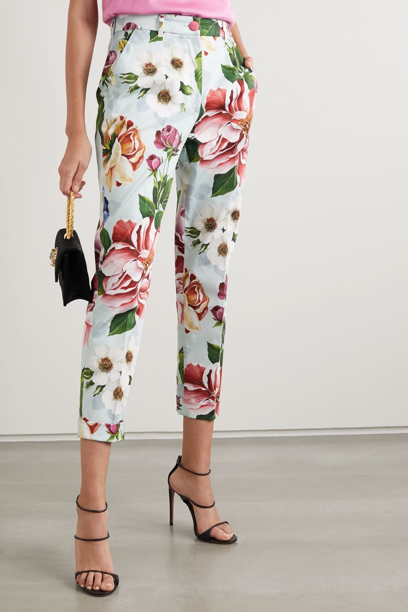 Cropped floral-print cotton-blend twill slim-leg pants - 3