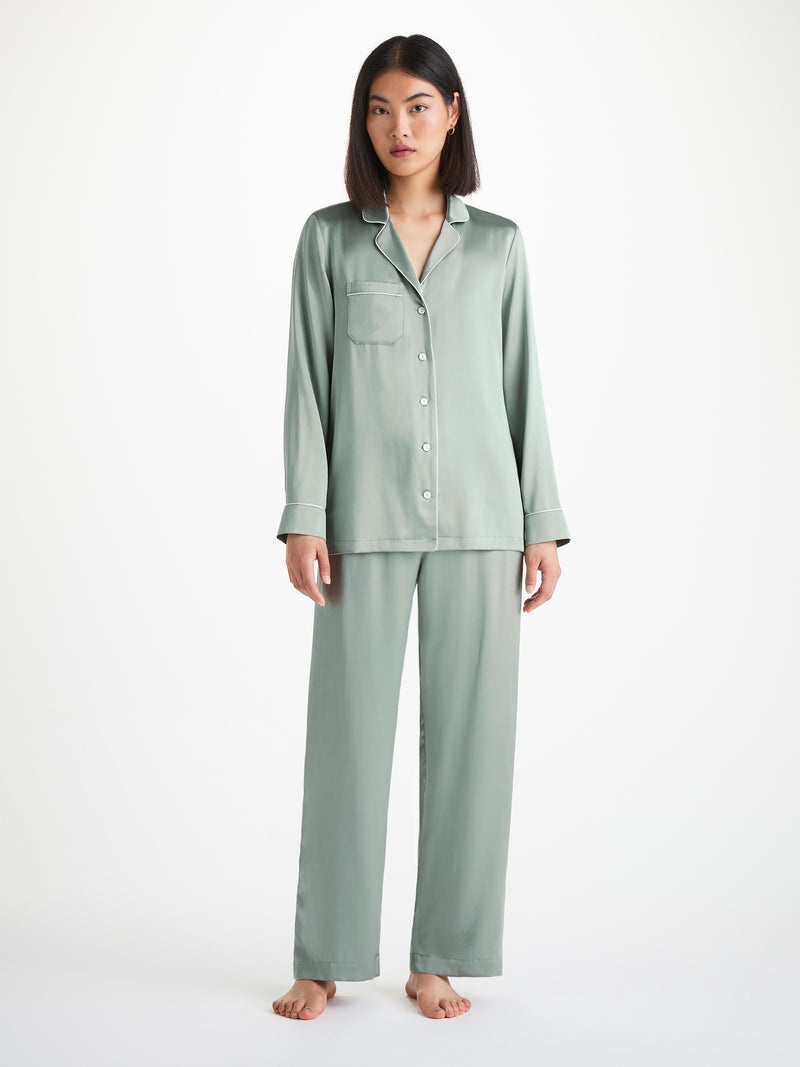 Women's Pajamas Bailey Silk Satin Sage - 2