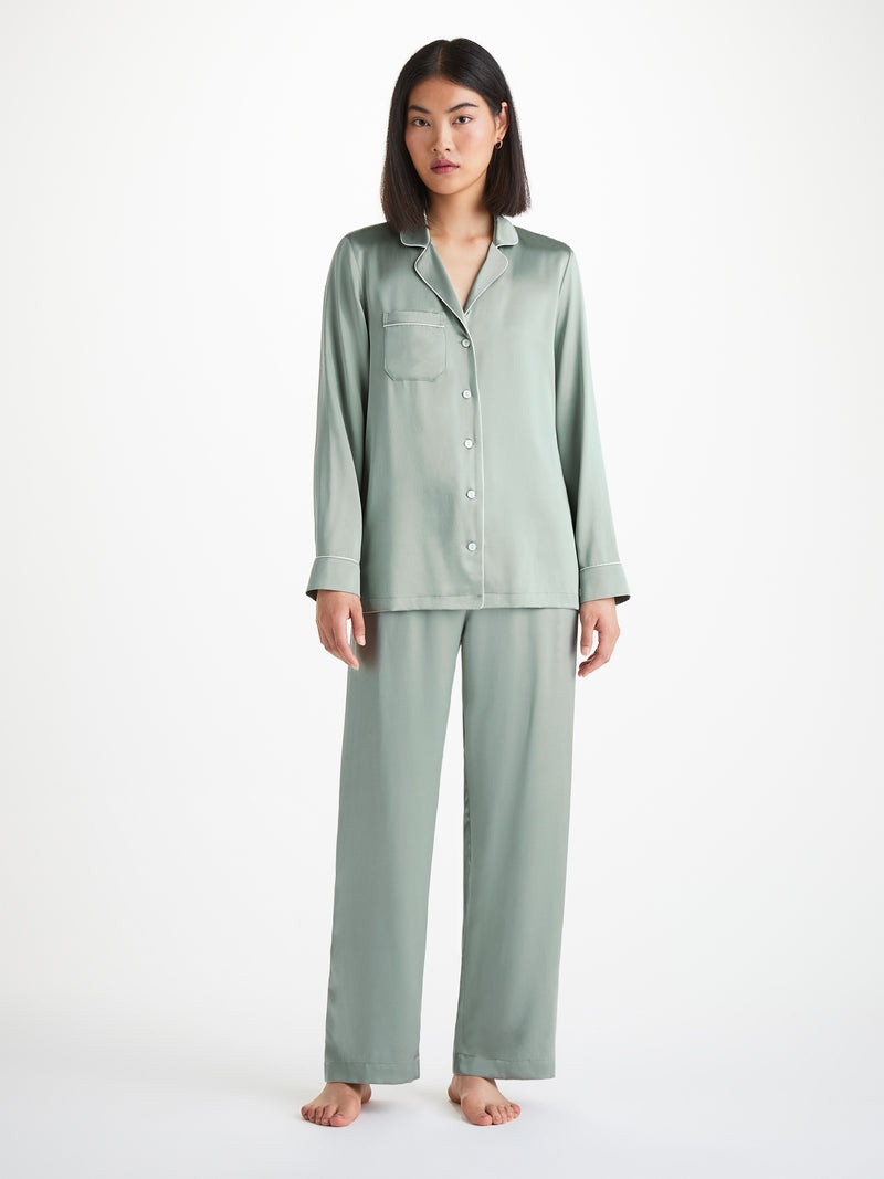 Derek Rose Women's Pajamas Bailey Silk Satin Sage outlook