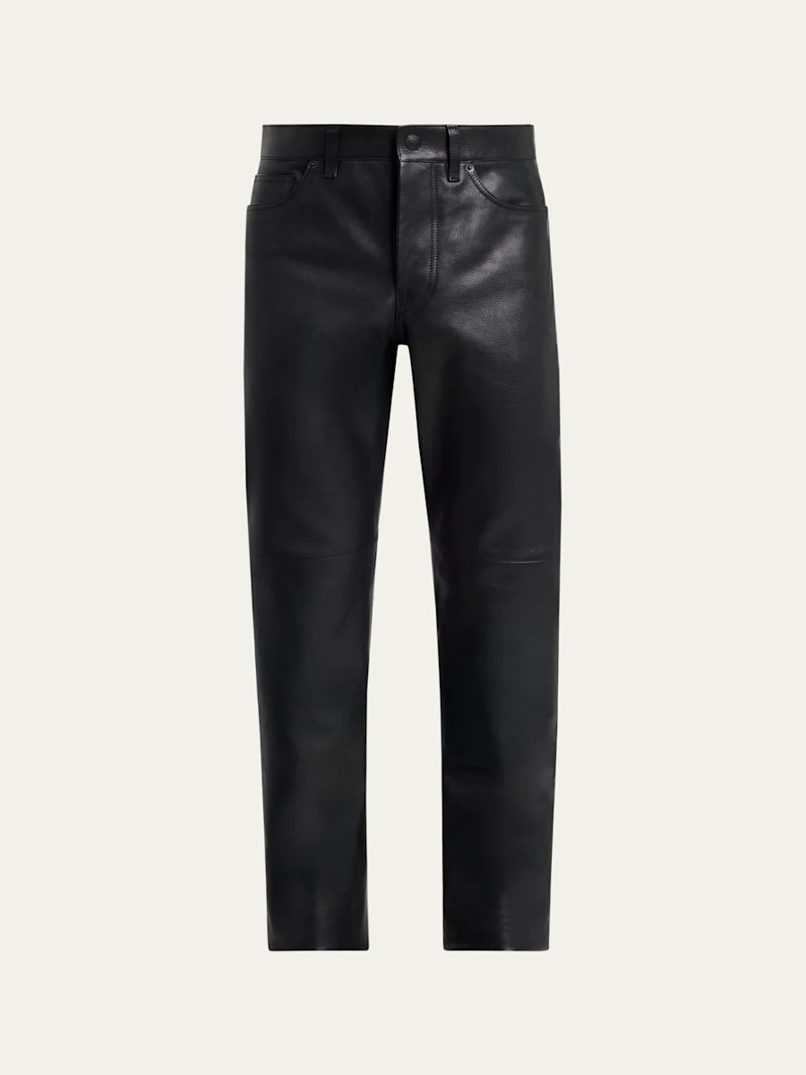 Men's Grained Leather Straight Leg Five-Pocket Pants - 1