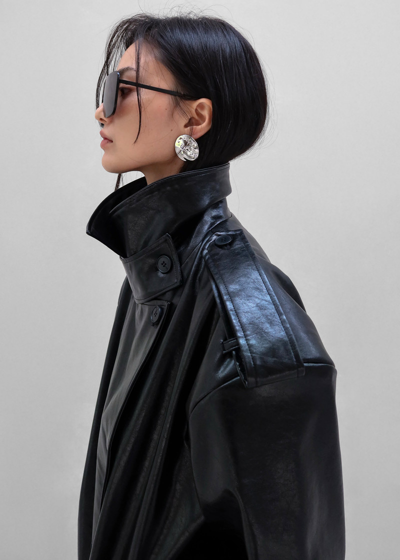 Nordana Faux Leather Short Trench - Black 11