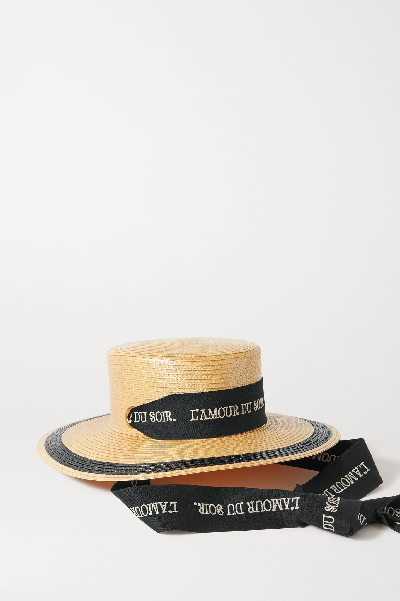 Embroidered cotton-trimmed straw hat - 1