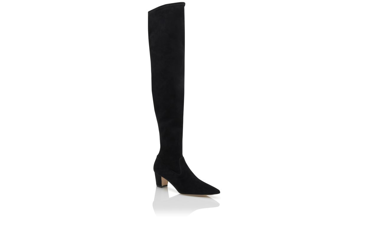 Black Suede Thigh High Boots - 3